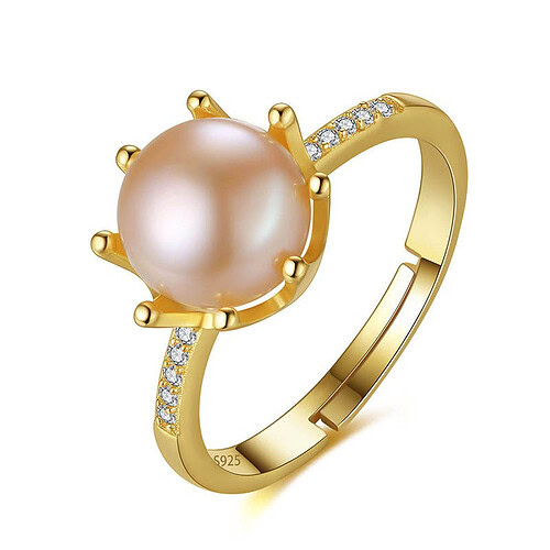 Goldene Solitär Ring mit Perle