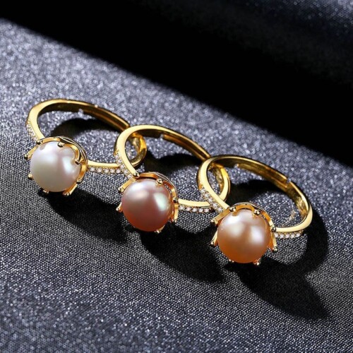 Goldene Solitär Ring mit Perle