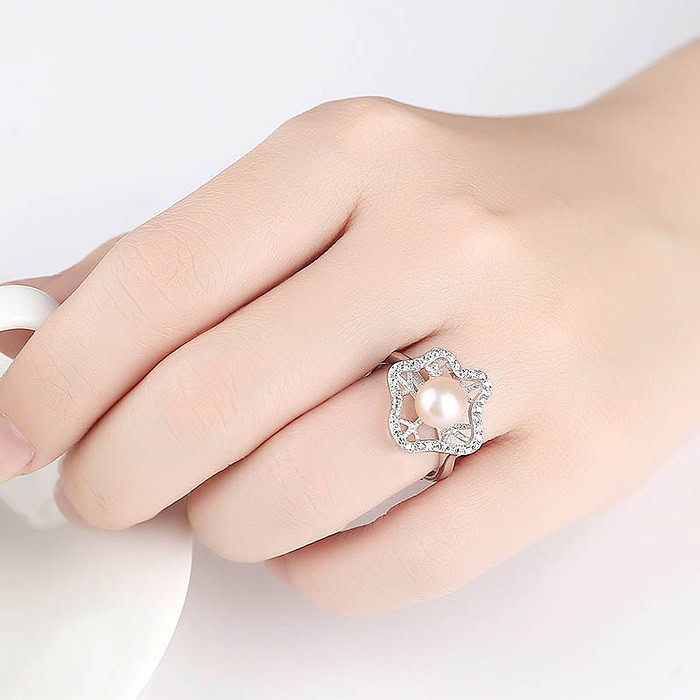 Silber Verstellbare Ring mit Perle