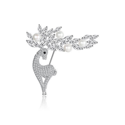 Silber Brosche Hirsch mit Perle