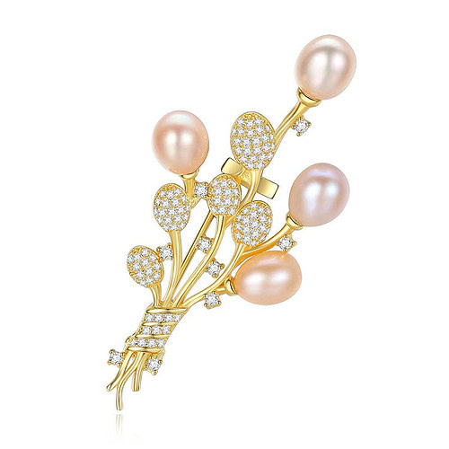 Goldene Brosche mit Rosa Perle