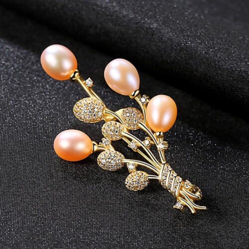 Goldene Brosche mit Rosa Perle