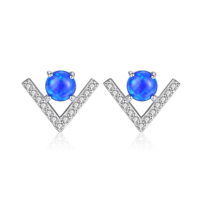 V Ohrringe Silber mit Opal