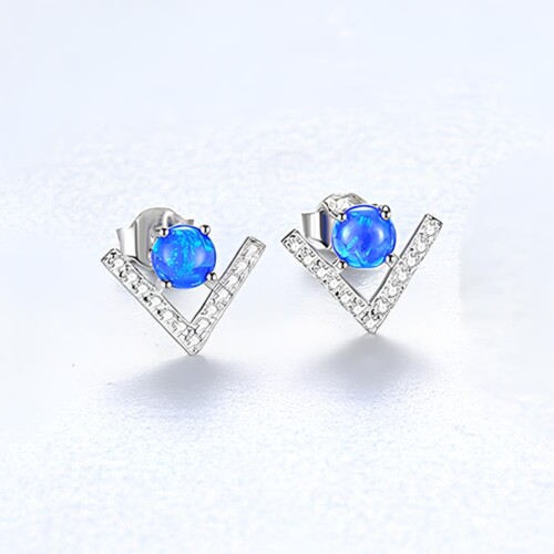 V Ohrringe Silber mit Opal