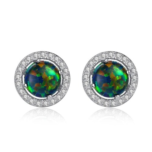 Rund Opal Ohrringe Stecker Silber