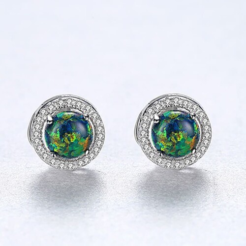 Rund Opal Ohrringe Stecker Silber