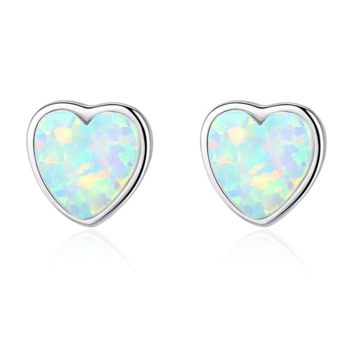 Herz Opal Ohrringe Stecker Silber