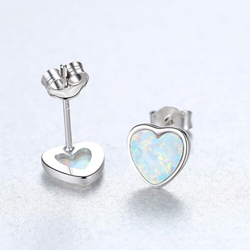 Herz Opal Ohrringe Stecker Silber