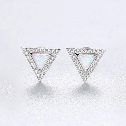 Ohrringe Dreieck mit zirkonia und Opal