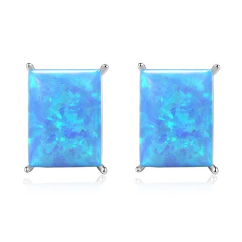 Eckige Ohrringe Silber mit Opal