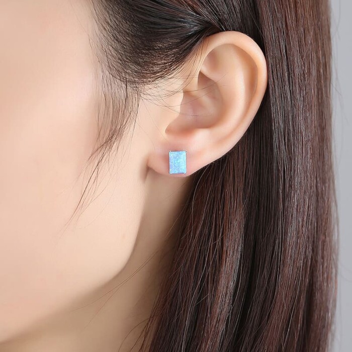Eckige Ohrringe Silber mit Opal