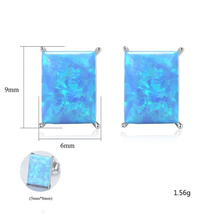 Eckige Ohrringe Silber mit Opal