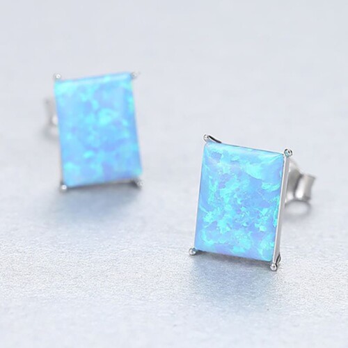 Eckige Ohrringe Silber mit Opal