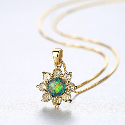 Opal Kette Vergoldet mit Zirkonia