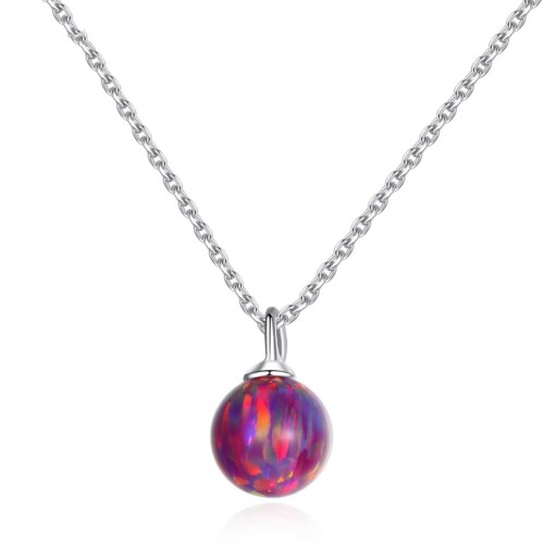 Silber Kette mit Rundem Opal Anhänger