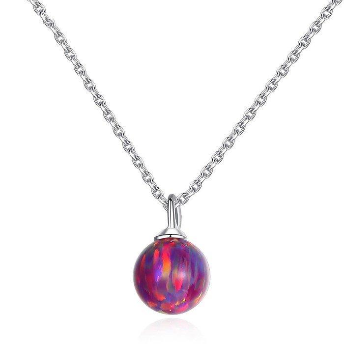 Silber Kette mit Rundem Opal Anhänger