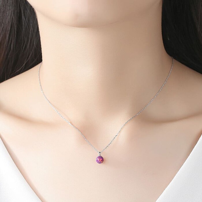 Silber Kette mit Rundem Opal Anhänger