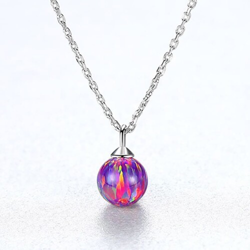 Silber Kette mit Rundem Opal Anhänger