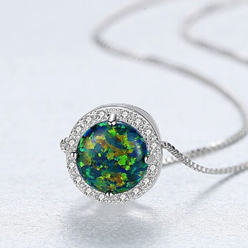Rundem Opal Kette mit Zirkonia