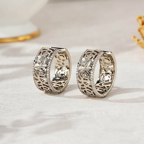 Creolen Ohrringe Rose mit Zirkonia