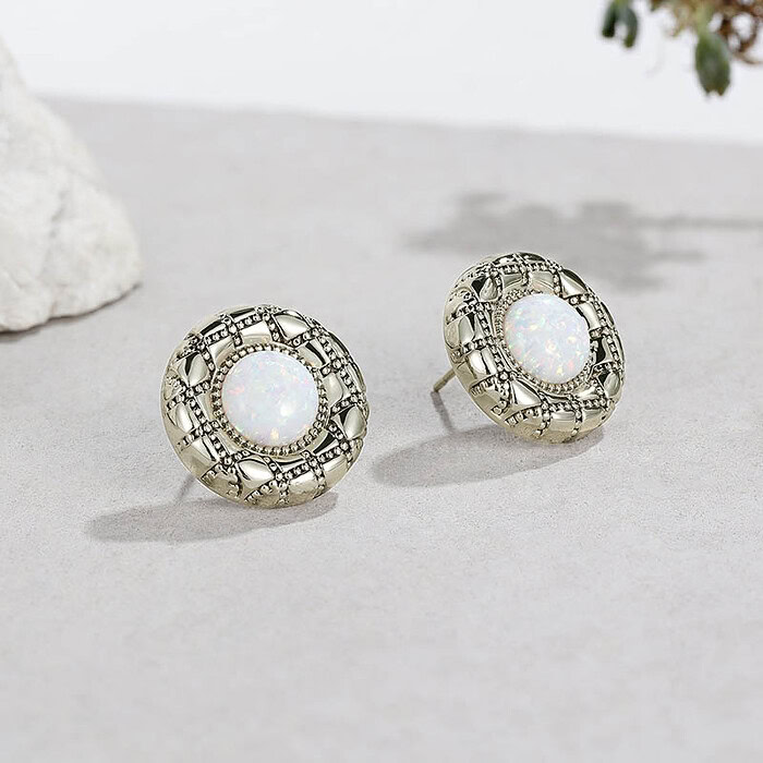 Damen Ohrringe Rund mit Opal