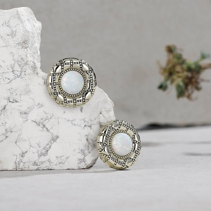 Damen Ohrringe Rund mit Opal