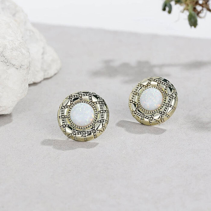 Damen Ohrringe Rund mit Opal