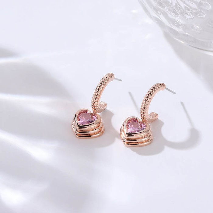 Rosegold Gedreht Ohrringe mit Herz Anhänger