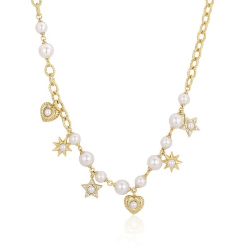 Goldene Kette mit Herzanhänger und Perlen