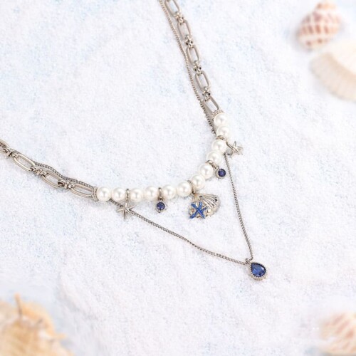 Layering Kette mit Muschel und Perlen