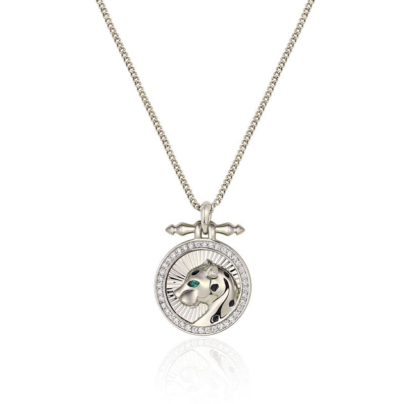 Black Panther Kette mit Rundem Anhänger