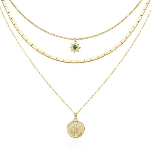 Layering Kette mit Stern und Sonne