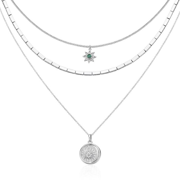 Damen Layering Kette mit Stern und Sonne