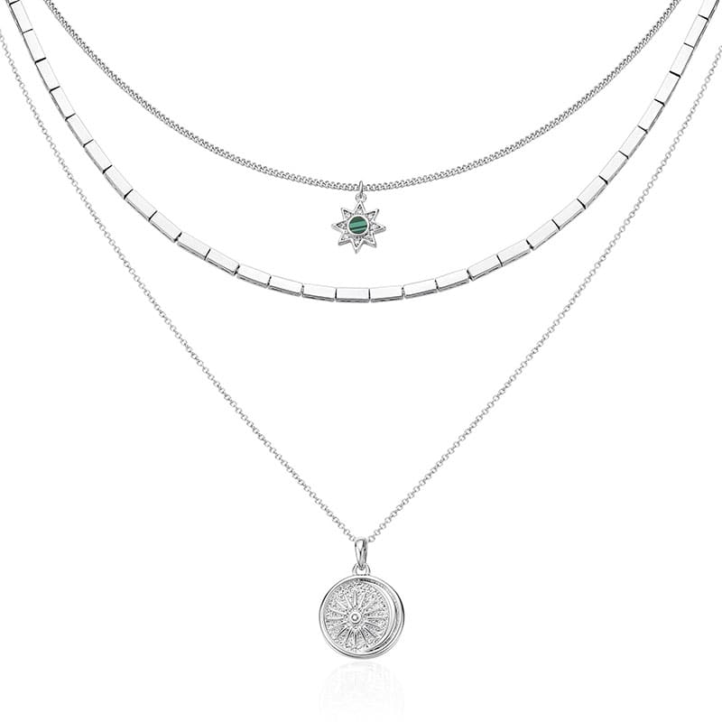 Damen Layering Kette mit Stern und Sonne