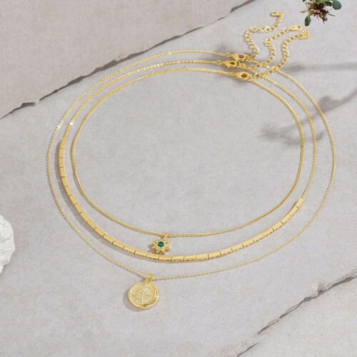Layering Kette mit Stern und Sonne
