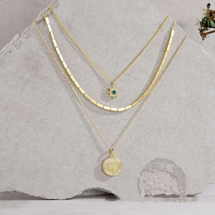 Layering Kette mit Stern und Sonne