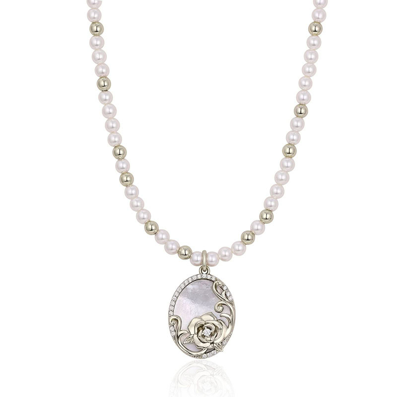 Perlen Choker Kette mit Rose Anhänger