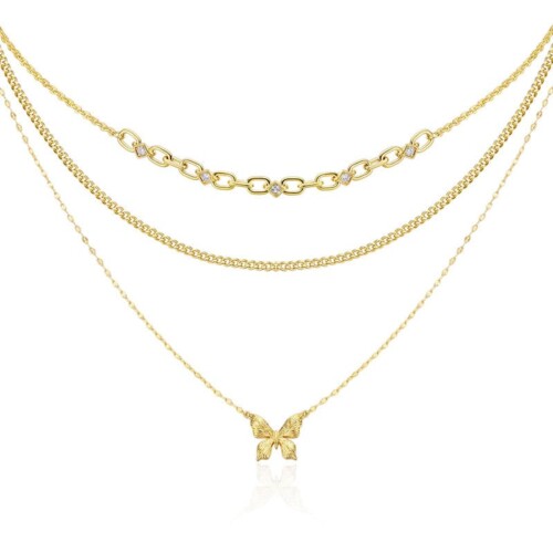 Goldene Layering Kette mit Schmetterling