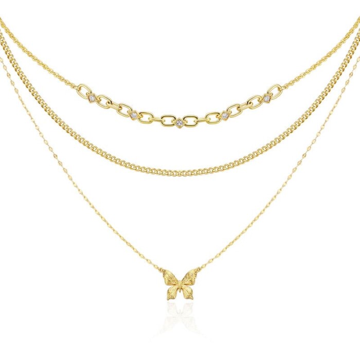 Goldene Layering Kette mit Schmetterling