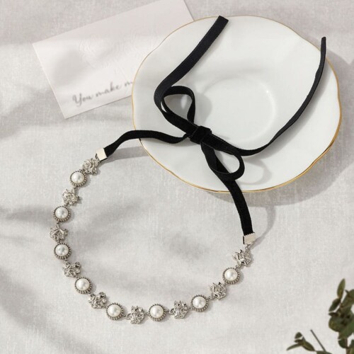 Choker Samtband Kette mit Perlen