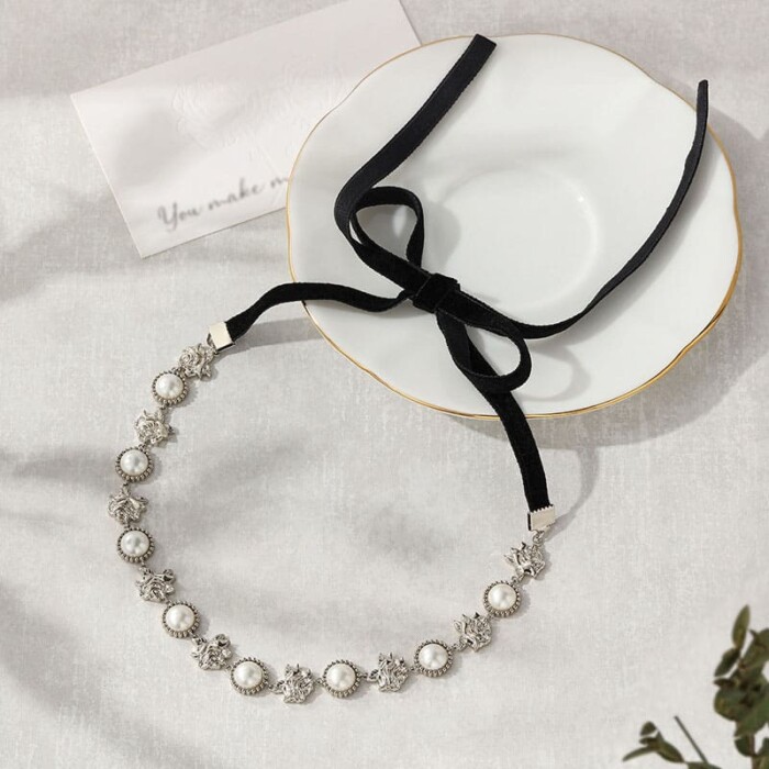 Choker Samtband Kette mit Perlen