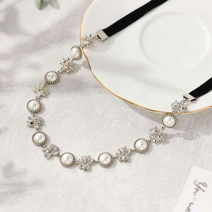 Choker Samtband Kette mit Perlen