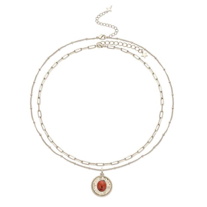 Double Layer Kette mit Rundem Anhänger