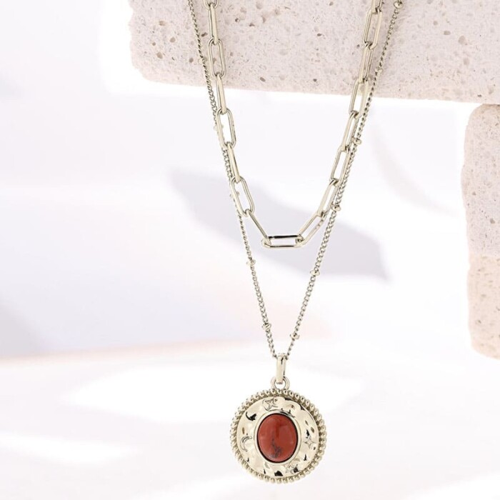 Double Layer Kette mit Rundem Anhänger