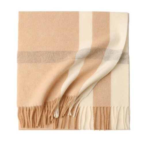 Khaki Beige Karierter Schal für Damen