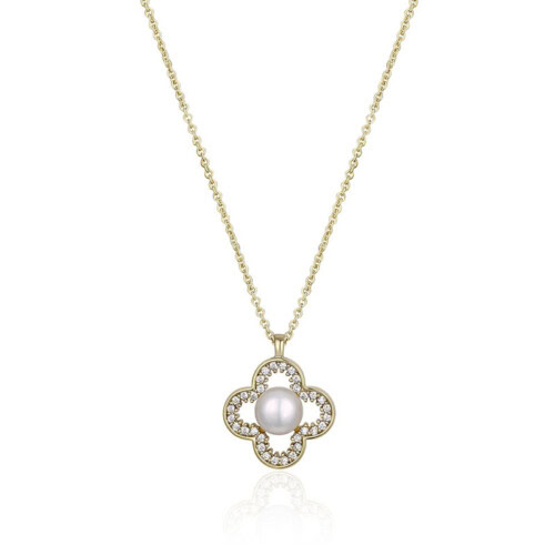 Kleeblatt Anhänger Kette mit Perlen