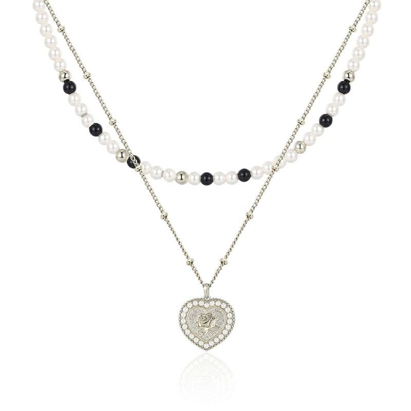 Double Layer Kette mit Herzanhänger und Perle