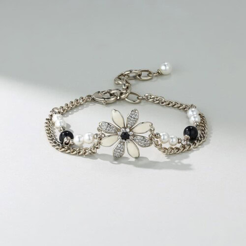 Blumen Armband mit Zirkonia und Perlen