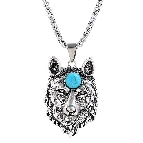 Wolfskopf Kette mit Türkisen
