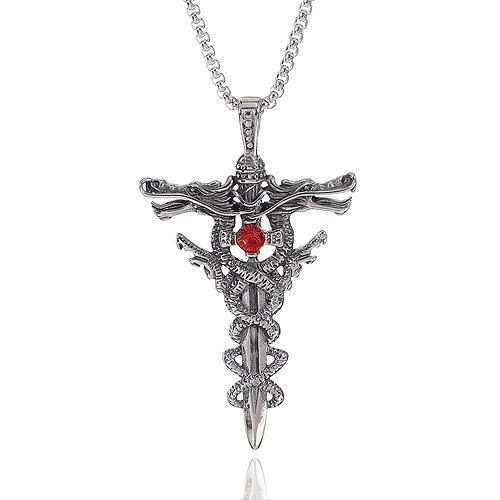 Titan Kette mit Kreuz Zwillingsdrachen